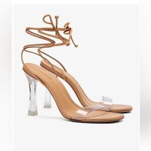 Larroude Gloria Vinyl Heels - 7.5 Tan Leather